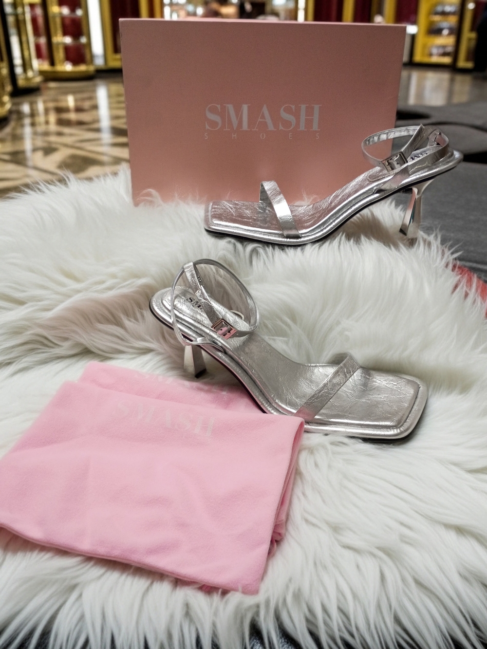 New SMASH Imani Silver Metallic Strappy Slingback Heels Womens SZ 12